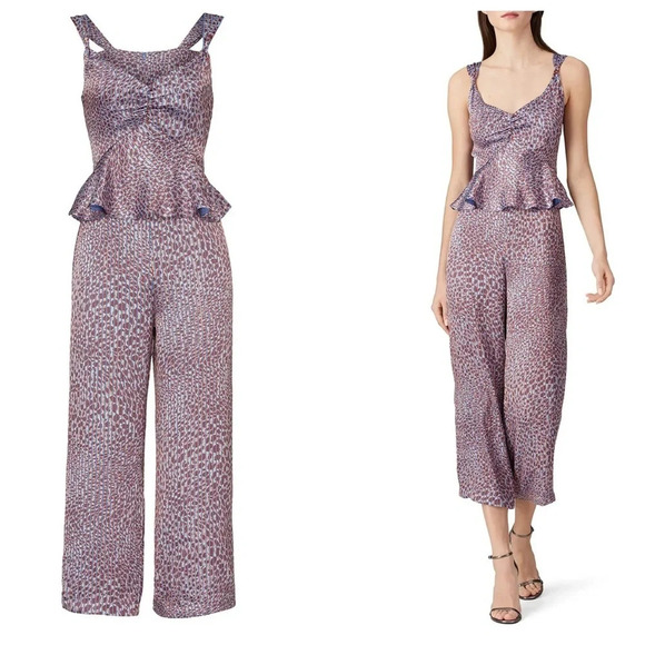 Waverly Gray Ivy Jumpsuit Peplum Sweetheart Neckline Wide Leg Sz 8 - Picture 1 of 6